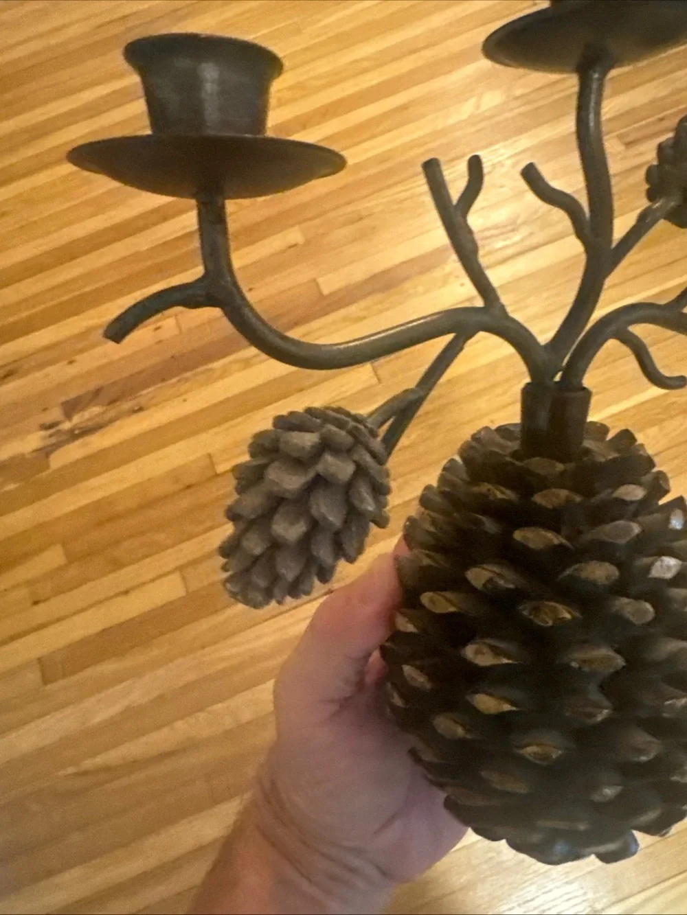 Vintage Rustic Wrought Iron Style Pinecone Candelabra Set Of 2